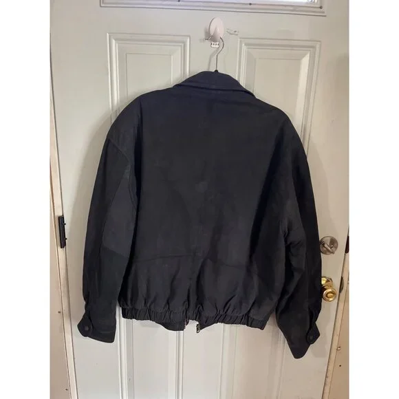 Saddlebred black leather zip front bomber jacket size XL